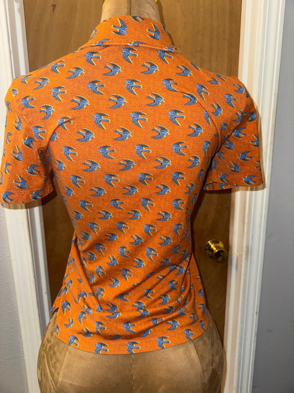 Tory Sport Orange Polo W/blue Sparrow Birds, Tory Burch, Tennis, Golf M - Picture 4 of 10